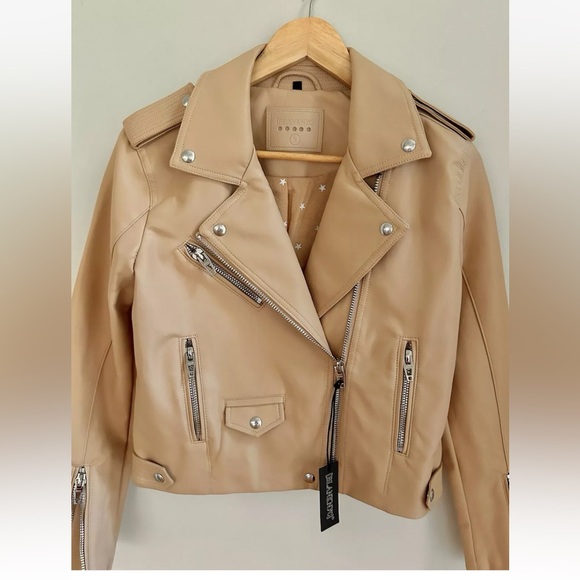 Blank NYC Butterscotch Faux Leather Cropped Moto Jacket NWT Size Small - Picture 5 of 13